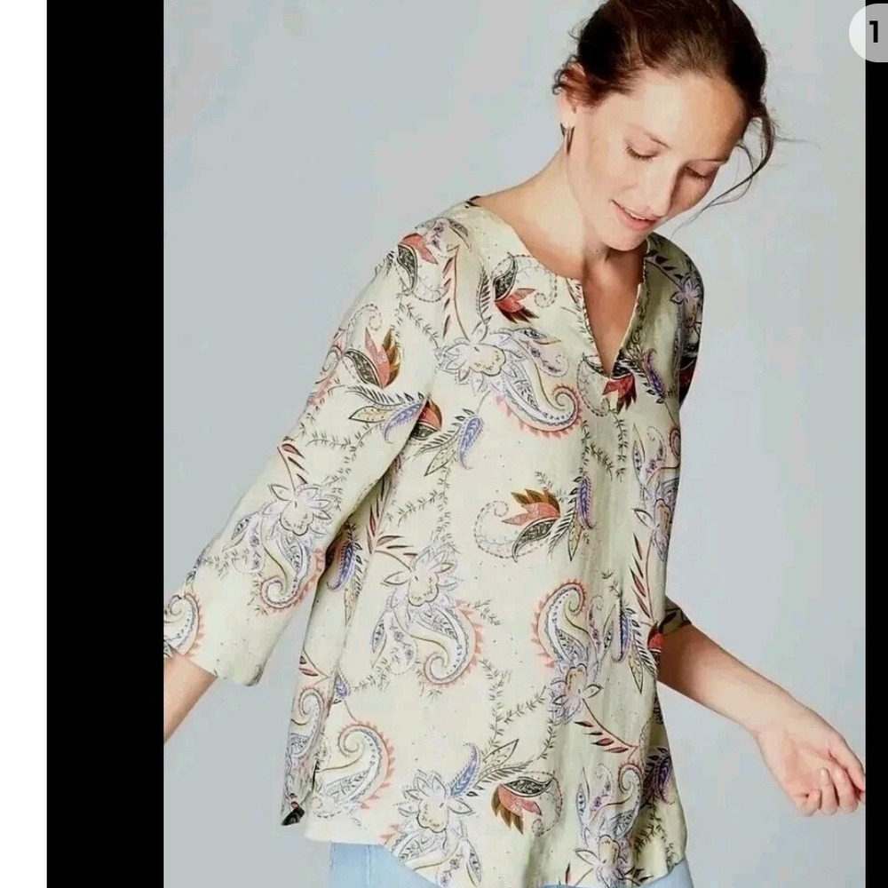 J. Jill 100% Linen Paisley Floral Blouse